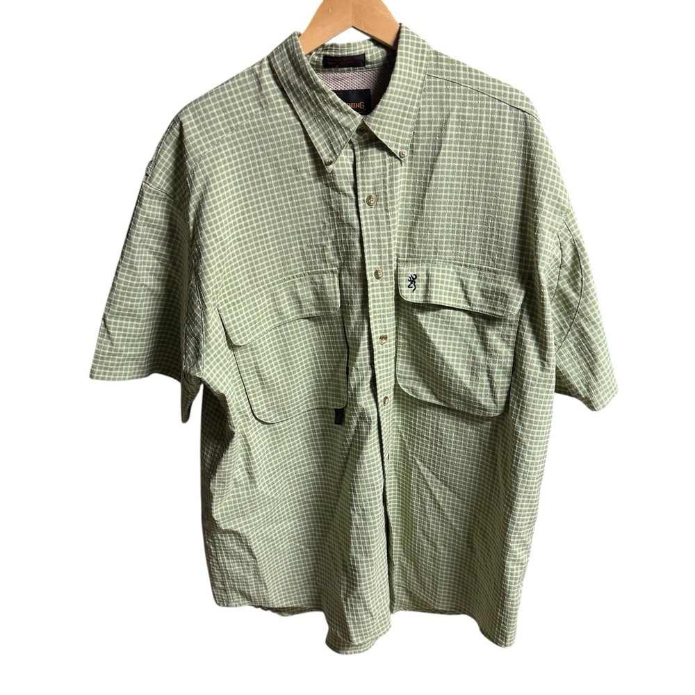 Browning Fishing Shirt Mens XL‎ Vented Green Checked